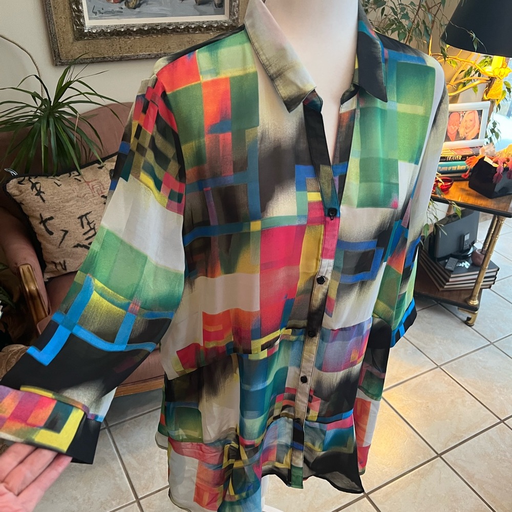Multi Colored Color Block Tunic Top Size Large By… - image 2